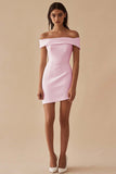 Satin White Off the Shoulder Sheath Short Graduation Dress