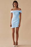 Satin White Off the Shoulder Sheath Short Graduation Dress