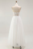 White A Line Spaghetti Straps Plus Size Tulle Engagement Dress with Lace