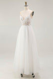 White A Line Spaghetti Straps Plus Size Tulle Engagement Dress with Lace