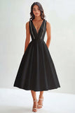 Matte Satin A Line Sleeveless Long Graduation Dress
