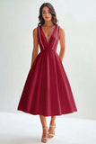 Matte Satin A Line Sleeveless Long Graduation Dress