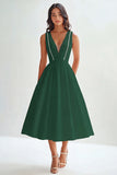 Matte Satin A Line Sleeveless Long Graduation Dress