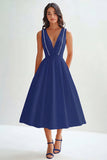 Matte Satin A Line Sleeveless Long Graduation Dress