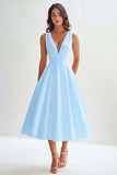 Matte Satin A Line Sleeveless Long Graduation Dress