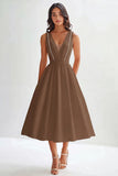 Matte Satin A Line Sleeveless Long Graduation Dress
