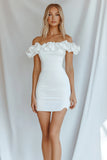 Bodycon White Off The Shoulder Ruffled Mini Graduation Dress