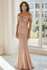 Load image into Gallery viewer, Sparkly Off the Shoulder Champagne Mother Of The Bride Dress