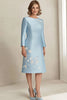 Load image into Gallery viewer, Satin Sky Blue Column Mother Of Bride Dress with Lace