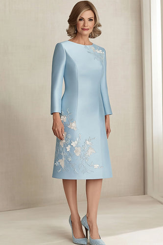 Satin Sky Blue Column Mother Of Bride Dress with Lace