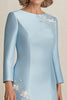 Load image into Gallery viewer, Satin Sky Blue Column Mother Of Bride Dress with Lace