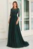 Load image into Gallery viewer, Dark Green A Line Lace Mother Of Bride Dress with 3/4 Sleeves