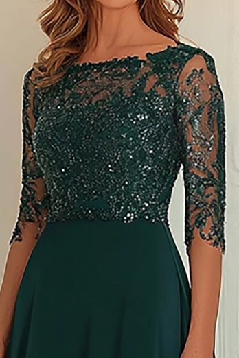 Chiffon Lace Dark Green Mother Of The Dress  with 3/4 Sleeves