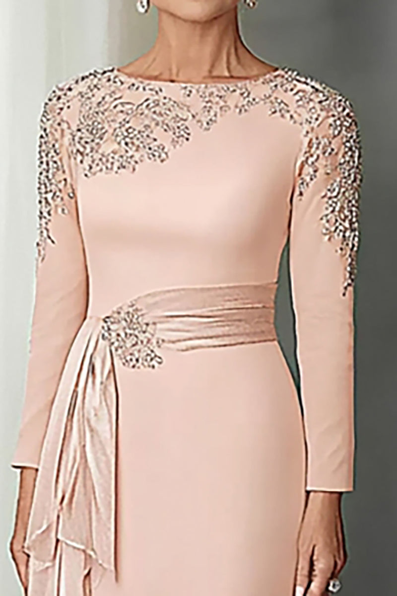 Load image into Gallery viewer, Blush Lace Sheath Mother Of The Bride Dress with Long Sleeves