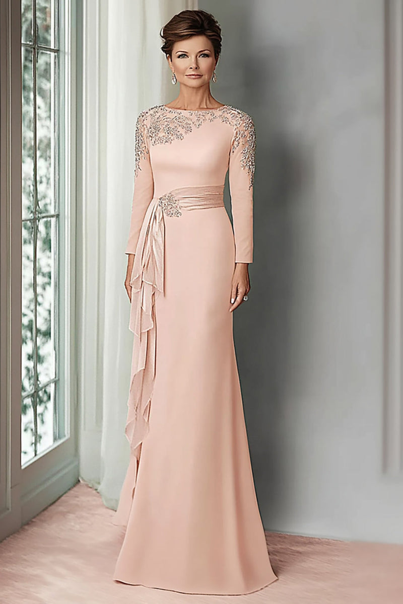 Load image into Gallery viewer, Blush Lace Sheath Mother Of The Bride Dress with Long Sleeves