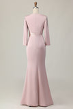Blush Lace Sheath Mother Of The Bride Dress with Long Sleeves