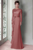 Blush Lace Sheath Mother Of The Bride Dress with Long Sleeves