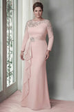 Sheath Blush Long Sleeves Satin Plus Size Mother Of The Bride Dress with Ruffles