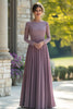 Load image into Gallery viewer, Black Tie Vintage Mauve Column Scoop Chiffon Long Mother of the Bride Dress with Lace Appliques