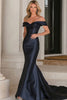 Load image into Gallery viewer, Elegant Navy Off the Shoulder Mermaid Satin Long Mother of the Bride Dress