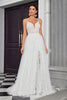 Load image into Gallery viewer, A Line Ivory Spaghetti StrapsAppliqued Long Wedding Dress