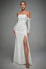 Load image into Gallery viewer, Ivory Off The Shoulder Lace Sleeves Long Wedding Dress with Slit