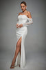 Load image into Gallery viewer, Ivory Off The Shoulder Lace Sleeves Long Wedding Dress with Slit