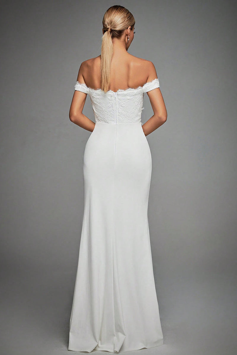 Load image into Gallery viewer, Off The Shoulder Ivory Mermaid Long Wedding Dress with Slit