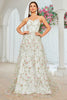 Load image into Gallery viewer, A Line Ivory Flower Spaghetti Straps Embroidery Long Wedding Dress