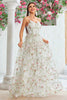 Load image into Gallery viewer, A Line Ivory Flower Spaghetti Straps Embroidery Long Wedding Dress