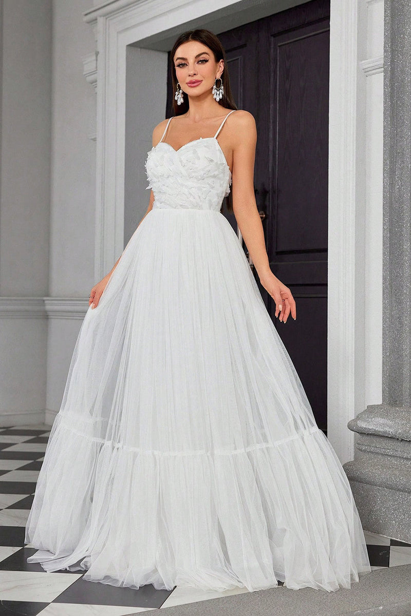 Load image into Gallery viewer, Ivory Pleated A Line Spaghetti Straps Long Wedding Dress