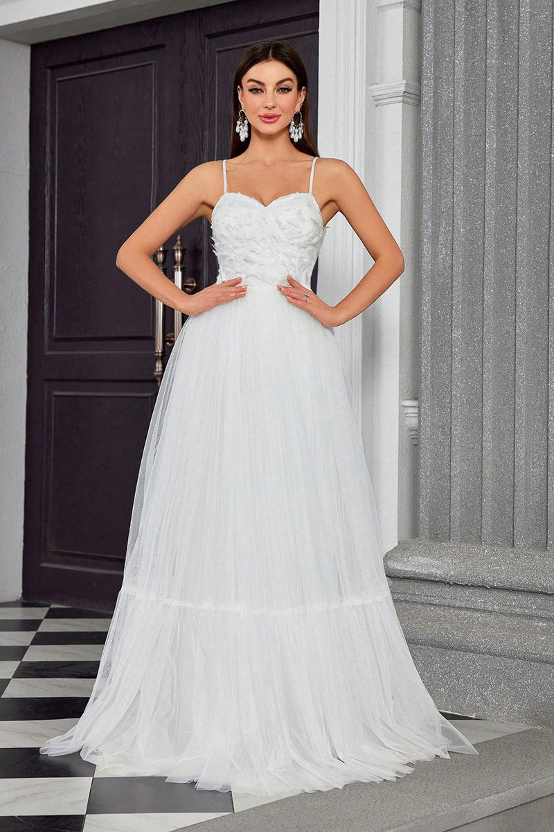 Load image into Gallery viewer, Ivory Pleated A Line Spaghetti Straps Long Wedding Dress