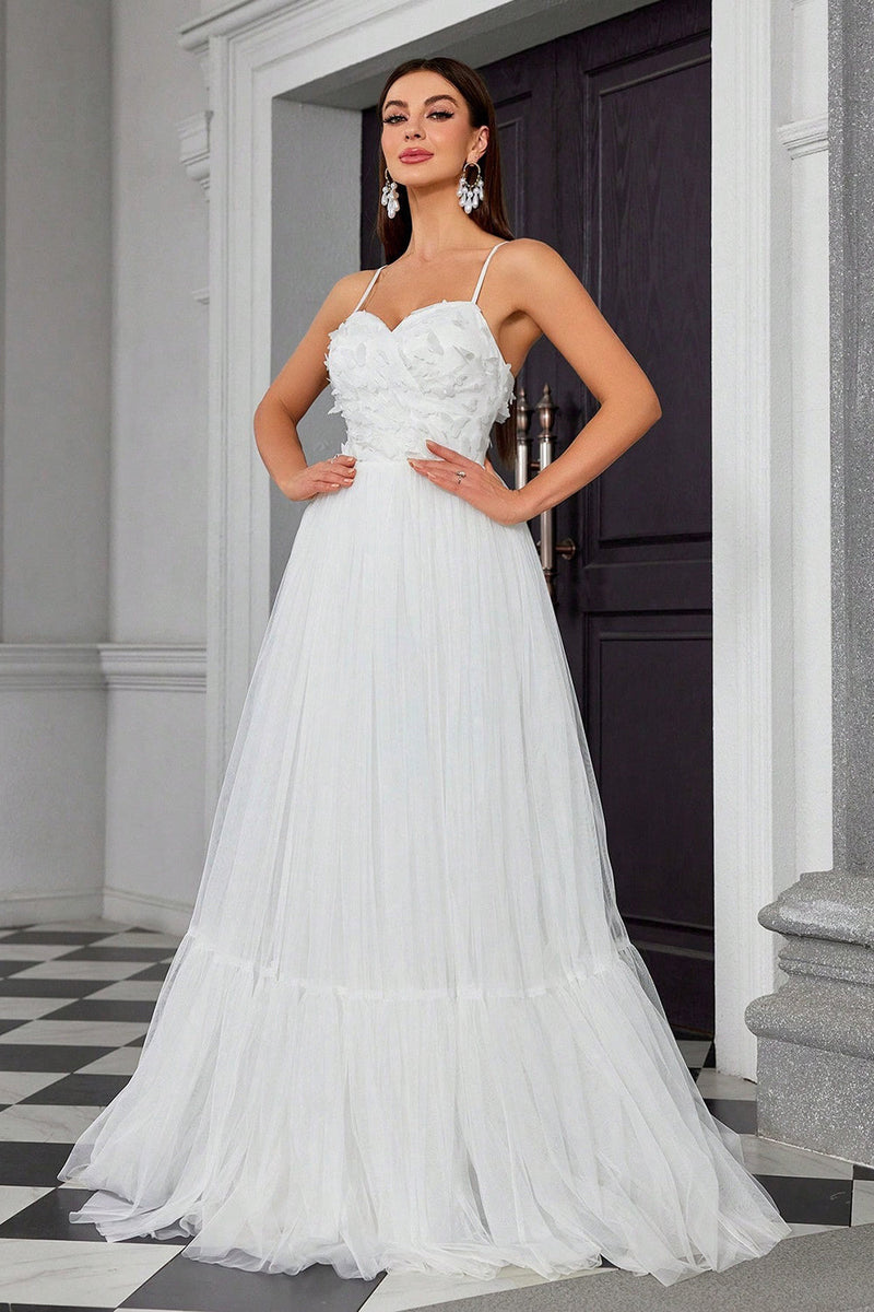 Load image into Gallery viewer, Ivory Pleated A Line Spaghetti Straps Long Wedding Dress