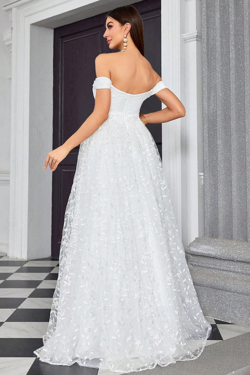 Load image into Gallery viewer, Off The Shoulder A Line Ivory Sweetheart Long Wedding Dress