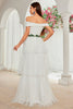 Load image into Gallery viewer, A Line Ivory Off The Shoulder Tiered Tulle Long Wedding Dress