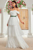 Load image into Gallery viewer, A Line Ivory Off The Shoulder Tiered Tulle Long Wedding Dress