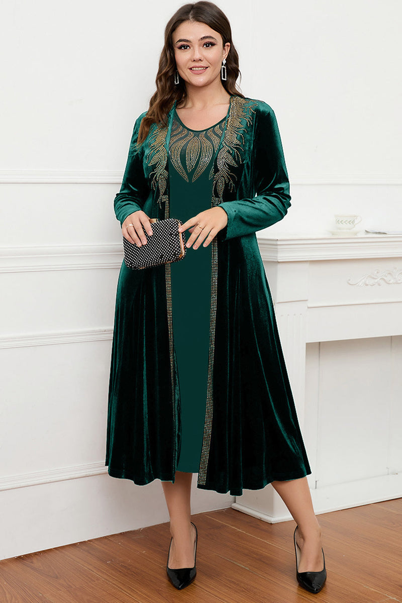 Load image into Gallery viewer, Black Round Neck Long Sleeves A-Line Mother of the Bride Dress