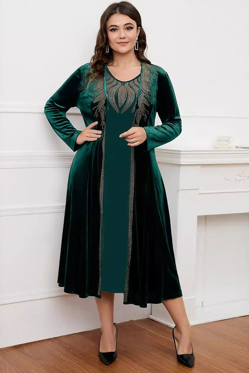 Load image into Gallery viewer, Black Round Neck Long Sleeves A-Line Mother of the Bride Dress