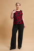 Load image into Gallery viewer, Black Red Flower Round Neck Long Sleeves 3 Pieces Mother of the Bride Pant Suits