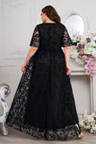 Navy A-Line V-Neck Short Sleeves Long Choir Dress with Lace