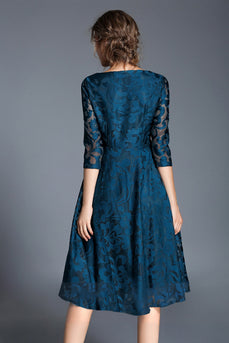 Peacock A-Line Round Neck Half Sleeves Midi Mother of the Bride Dress