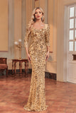 Sparkly Dark Green Mermaid Sequins Long Choir Dress with 3/4 Sleeves