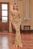 Sparkly Dark Green Mermaid Sequins Long Choir Dress with 3/4 Sleeves