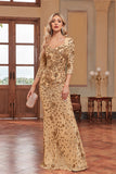 Sparkly Dark Green Mermaid Sequins Long Choir Dress with 3/4 Sleeves