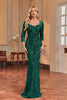 Load image into Gallery viewer, Sparkly Dark Green Mermaid Appliques Square Neck Mother of the Bride Dress with 3/4 Sleeves