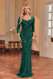 Sparkly Dark Green Mermaid Sequins Long Choir Dress with 3/4 Sleeves