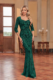 Sparkly Dark Green Mermaid Sequins Long Choir Dress with 3/4 Sleeves