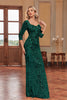 Load image into Gallery viewer, Sparkly Dark Green Mermaid Appliques Square Neck Mother of the Bride Dress with 3/4 Sleeves