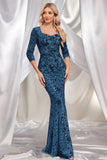 Sparkly Dark Green Mermaid Sequins Long Choir Dress with 3/4 Sleeves