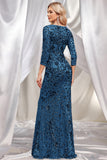 Sparkly Dark Green Mermaid Sequins Long Choir Dress with 3/4 Sleeves